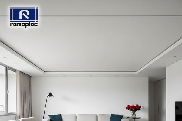 Forro de gesso acartonado com acabamento tabicado (flutuante) em sala de estar moderna, instalado pela Remoplac.